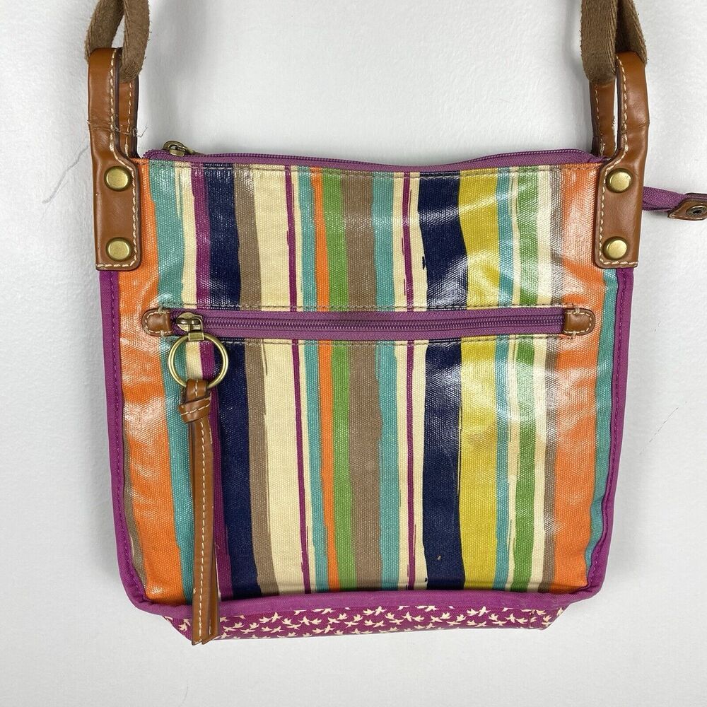 Fossil Coated Canvas Crossbody Bag Purse Multicolor Rainbow Stripes Bag - Picture 7 of 12